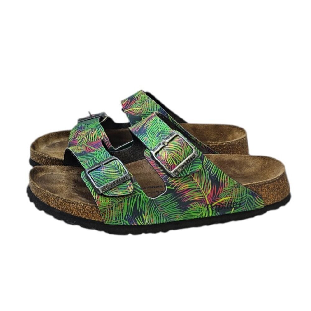 Birkensotck Papillio Womens Tropical Print Slides, Sandals, Slip On, Buckle, 10